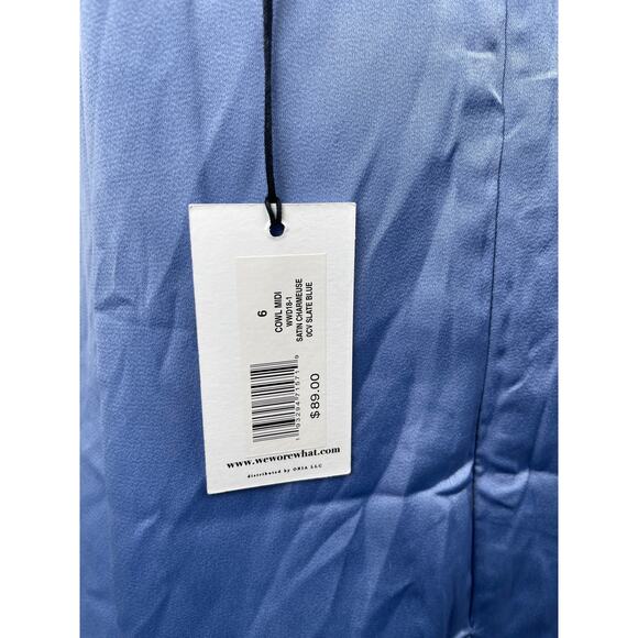 NEW WeWoreWhat Blue Satin Sleeveless Cowl Neck Cami Camisole Tank Slip Dress XL - Picture 3 of 5